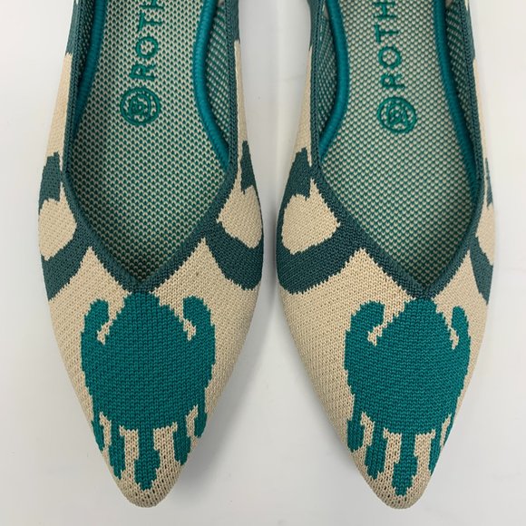 Rothy's Moroccan Ikat Flat Shoes Blue Teal Knit Geometric Pointed Toe Size 8.5 - Picture 2 of 5